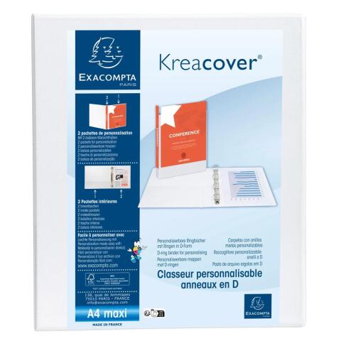 Carpeta Exacompta 4 anillas mixtas 20mm forrada 3 bolsillos exteriores Krea Cover - A4 maxi - Blanco