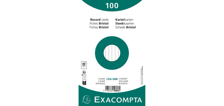 Paquet 100 fiches sous film - ligné non perforé - 125x200mm - Blanc