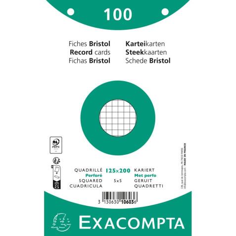 Pk100 Exa Rec Card 12.5x20 Sq Punch Wht - White