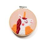 Punch Needle, Licorne - Rose