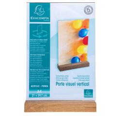 Porta-avvisi da tavolo con base in legno per formato A4 - Cristallo