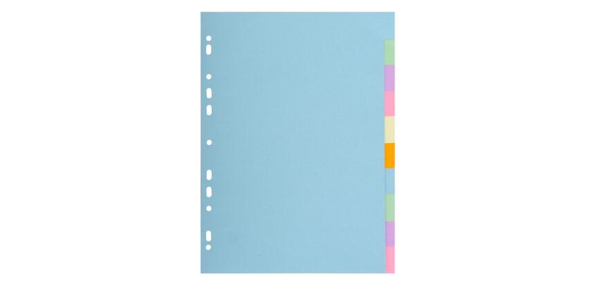 Intercalaires carte pastel 170g Forever 10 positions - A4+ - Couleurs assorties pastel