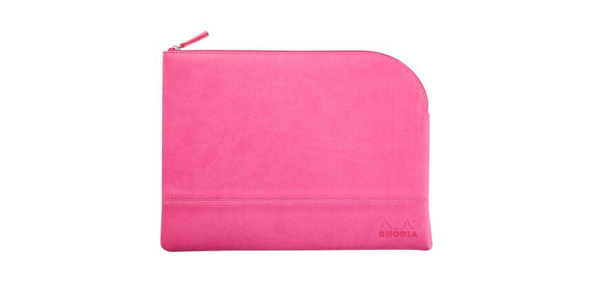Rhodiarama pochette zippée en simili cuir - taille L (21x28 cm) - Fuchsia