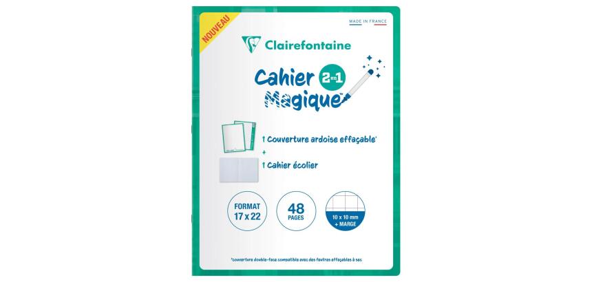 Cahier Magique couverture ardoise double-face effaçable piqué 17x22cm 48 pages quadrillé 10 x 10 + Marge - Vert émeraude