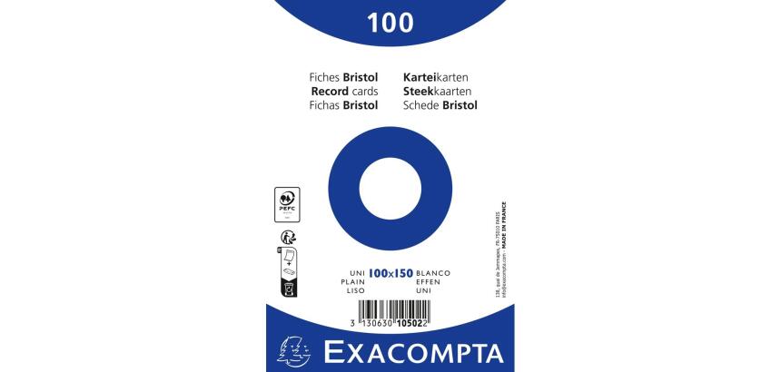 Paquet 100 fiches sous film - bristol uni non perforé 100x150mm - Blanc