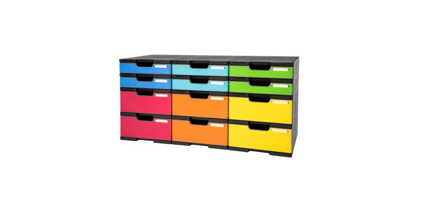 Module de classement Modulodoc - set 12 cases avec tiroirs Ecoblack - Arlequin