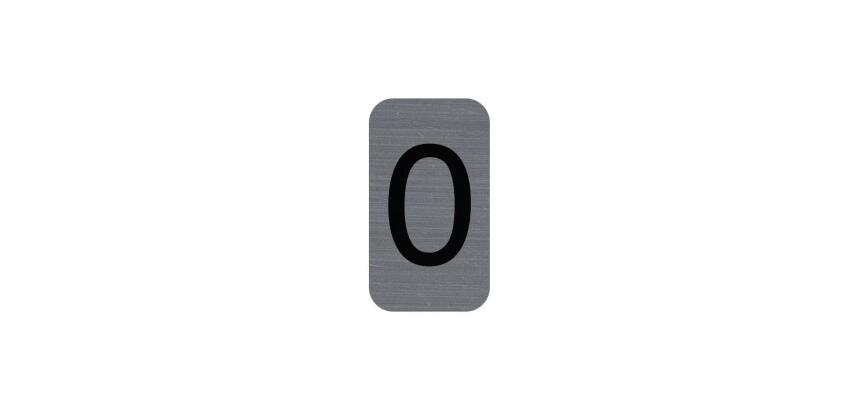 Plaque adhésive imitation Aluminium Chiffre 0 2,5x4,4 cm - Gris