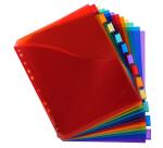 Intercalaires avec pochette polypropylène 12 positions - A4 maxi - Couleurs assorties