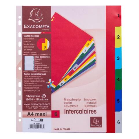 Separadores Separadores con pestañas impresas Polipropileno 12/100º - Surtidos brillantes - Colores surtidos vivos