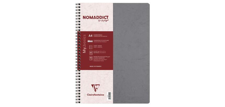 Cahier reliure intégrale Age Bag A4 100 pages ligné + marge - Gris