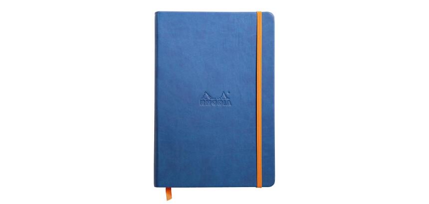 Rhodiarama carnet rembordé rigide A5 192 pages ligné papier ivoire 90g fermeture élastique - Saphir