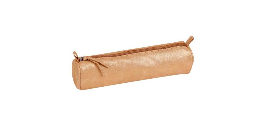 CÉLESTE CUIR Trousse ronde Ø5,5x22 cm Disco Or