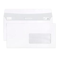 Boite de 500 Enveloppes Blanches DL-110x220mm - Auto-Adhésives - 90g/m2 - Fenêtre PET 45x100 (position 20/20) - Blanc