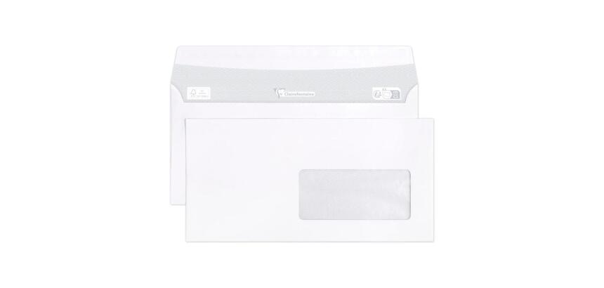 Boite de 500 Enveloppes Blanches DL-110x220mm - Auto-Adhésives - 90g/m2 - Fenêtre PET 45x100 (position 20/20) - Blanc