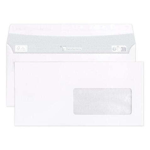 Boite de 500 Enveloppes Blanches DL-110x220mm - Auto-Adhésives - 90g/m2 - Fenêtre PET 45x100 (position 20/20) - Blanc