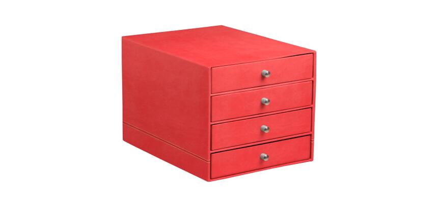 Rhodiarama trieur 4 tiroirs simili cuir italien 24,8x32,7x22,8 cm - Corail