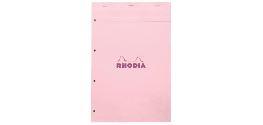 Rhodia gehefteter Block, COULEURS N°20 A4+/21x31,8 cm, 4-fach gelocht, 80 Blatt kariert 80g, mikroperforiert - Rosa