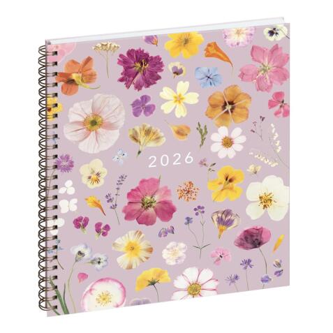 Agenda de bureau Eurotime 22S spiralé Chemin des Marettes intérieur recyclé 18,5 x 22,5 cm Semainier décembre 2025 à décembre 2026 - Rose