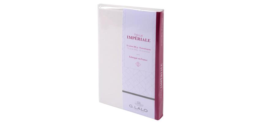 Ensemble 10 cartes + 10 enveloppes visite Toile Impériale, sous sachet - Blanc