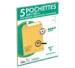 Paquet de 5 Pochettes Kraft Adour Brun 260x330mm - Auto-Adhésives - 90g/m2 - Brun