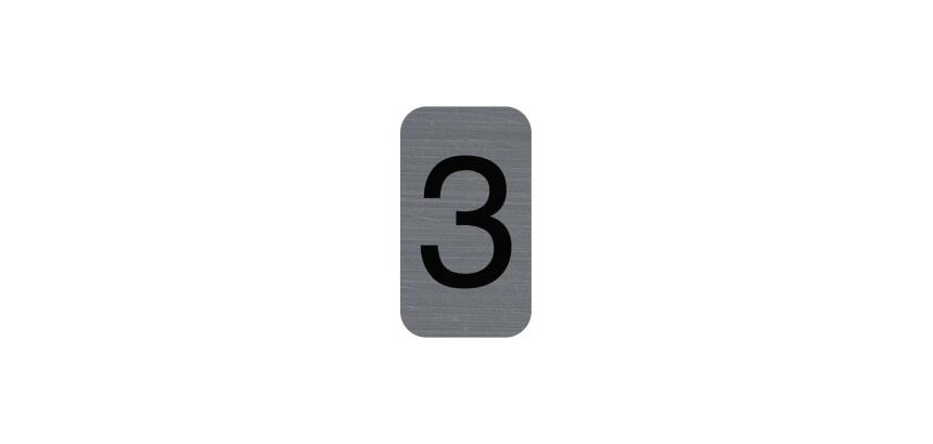 Sign adhesive aluminium effect Number 3 2.5x4.4 cm - Grey