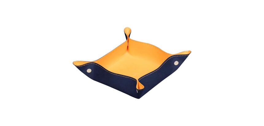 Rhodiarama vide-poche réversible simili cuir italien 12x12x4,5 cm - Bleu nuit