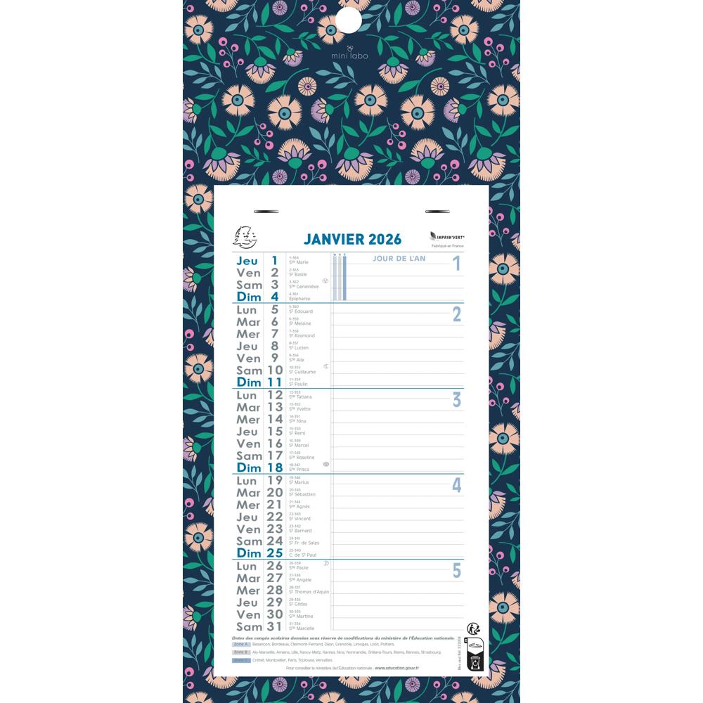 Calendrier De Bureau Origami Quo Vadis 2026 - Format Dépliable 26x13 Cm, 12 Mois Avec Vacances Scolaires - 12