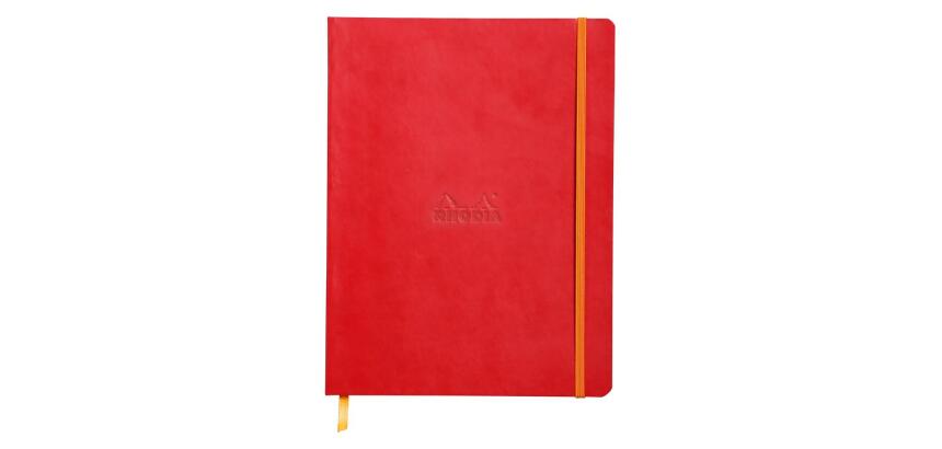 Rhodiarama carnet souple 19x25 cm 160 pages ligné papier ivoire 90g fermeture élastique - Coquelicot