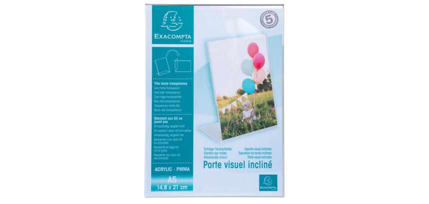 Soporte folletos - Inclinado - A5 - 150x76x214 mm - Cristal