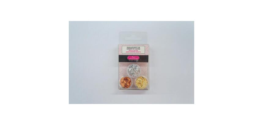 LOT 3 BTES FEUILLES EFFET OR ARGENT CUIV - Assortiment