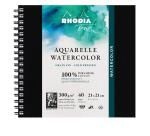 Rhodia Touch Watercolor Book, papier grain fin 100% coton 300g - 21x21 cm, 40 pages - Noir