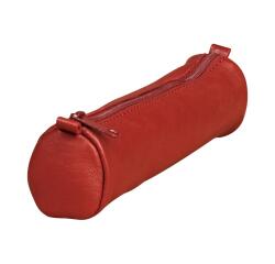 Trousse en cuir Age Bag petite ronde 18,5xØ4 cm - Rouge