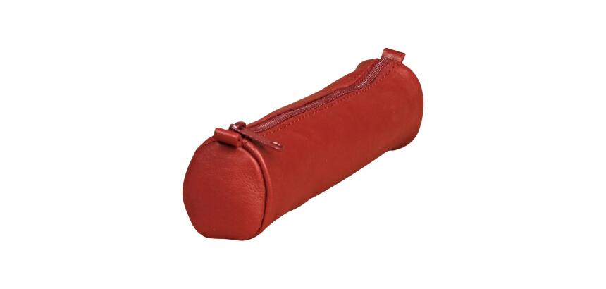 Trousse en cuir Age Bag petite ronde 18,5xØ4 cm - Rouge