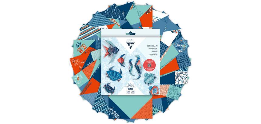KIT ORIGAMI, Pochette de 60 feuilles 70g/m2 3 formats - Décor Faune marine - Multicolore