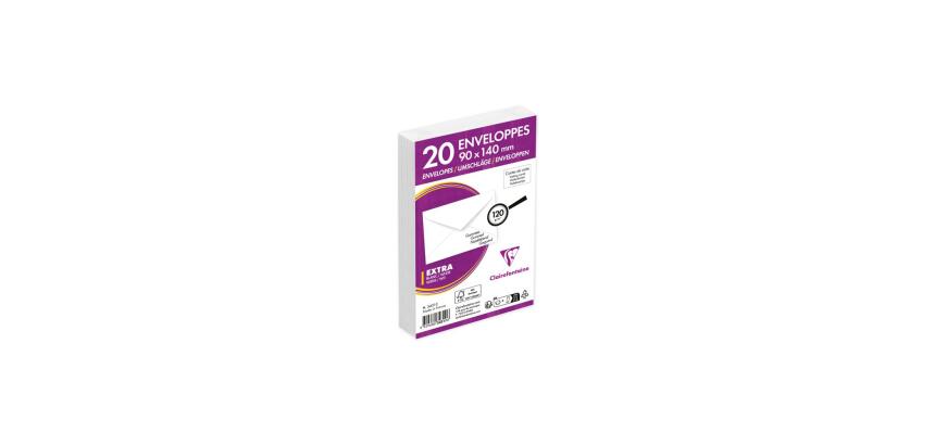Paquet de 20 Enveloppes de Visite Blanches 90x140mm - Gommée - 120g/m2 - Blanc