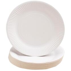 50 Assiettes en carton rondes, 23 cm - Blanc