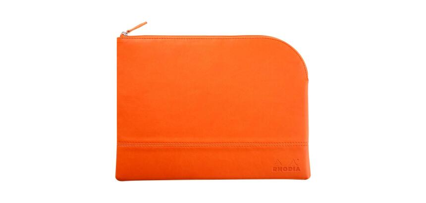 Rhodiarama pochette zippée en simili cuir - taille L (21x28 cm) - Tangerine