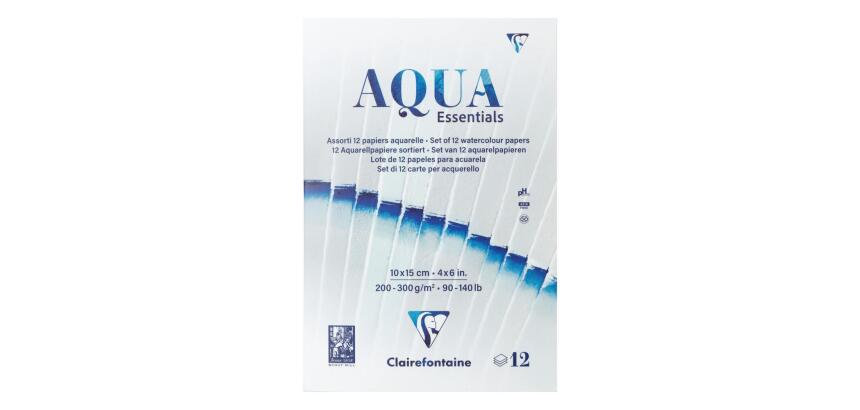 Aqua Essentials bloc collé 12 papiers aquarelle assortis 10x15cm 12F 200g-300g