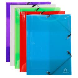 Exacompta Crystal PP Elasticated 3 Flap Folders, A3, Assorted - Assorted colours