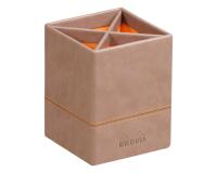 Rhodiarama pot à crayons simili cuir italien 8x8x11 cm - Taupe