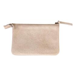 PLUME Petite Pochette 2 compartiments en Daim irisé 13x9cm - Or
