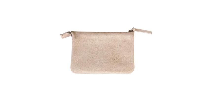 PLUME Petite Pochette 2 compartiments en Daim irisé 13x9cm - Or