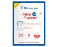 Cahier Magique couverture ardoise double-face effaçable piqué 24x32cm 48 pages grands carreaux (Seyès tricolore) - Bleu