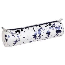 COSMICUIR CUIR Lisse Trousse ronde Ø5,5x22 cm Bleu foncé