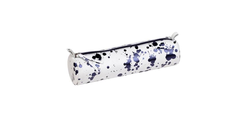 COSMICUIR CUIR Lisse Trousse ronde Ø5,5x22 cm Bleu foncé