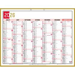 Calendrier Tricolore Neutre 43 x 33,5 cm Semestriel 2026 - rouge, noir et or