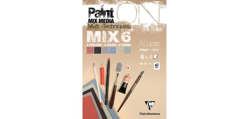 PaintON MIX6 bloc collé 24F A3 250g assorti 6x4F