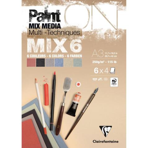 PaintON MIX6 bloc collé 24F A3 250g assorti 6x4F