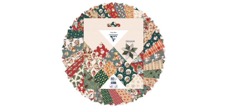 ORIGAMI, Pochette de 60 feuilles 70g/m2 au format 15x15cm - Souvenirs de Noël - Multicolore