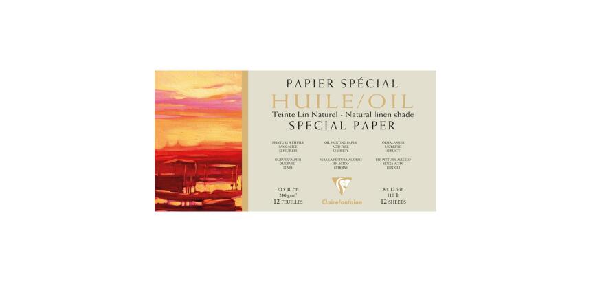 Papier Huile lin naturel bloc collé 1 côté 12F 20x40cm 240g